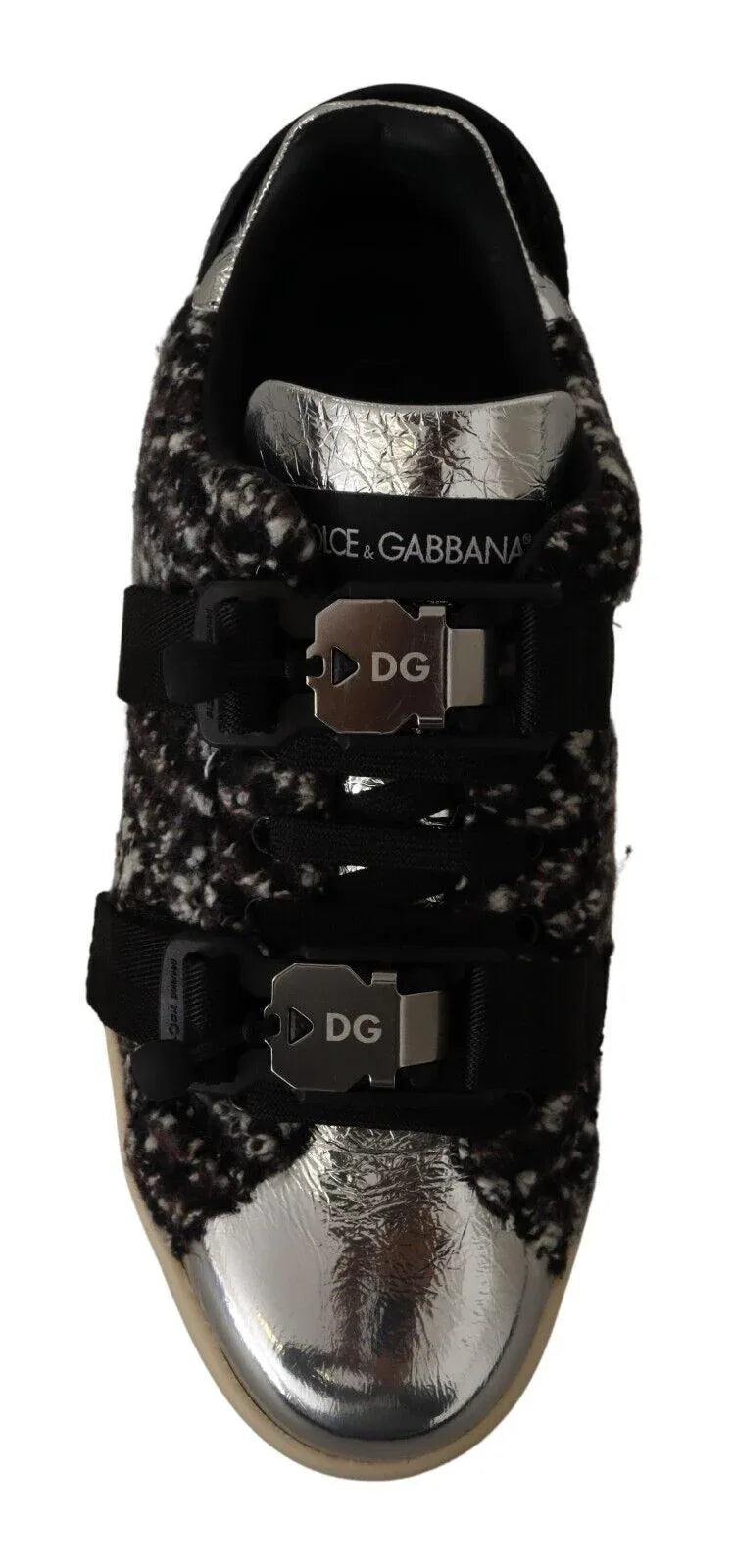 Dolce & Gabbana Silver Leather Brown Cotton Wool Sneakers Shoes - Zeiniez