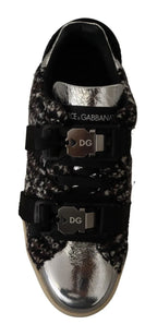 Dolce & Gabbana Silver Leather Brown Cotton Wool Sneakers Shoes - Zeiniez