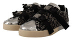 Dolce & Gabbana Silver Leather Brown Cotton Wool Sneakers Shoes - Zeiniez