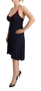 Roccobarocco Navy Blue Sleeveless Halter Sheath Midi Dress - Zeiniez