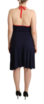 Roccobarocco Navy Blue Sleeveless Halter Sheath Midi Dress - Zeiniez