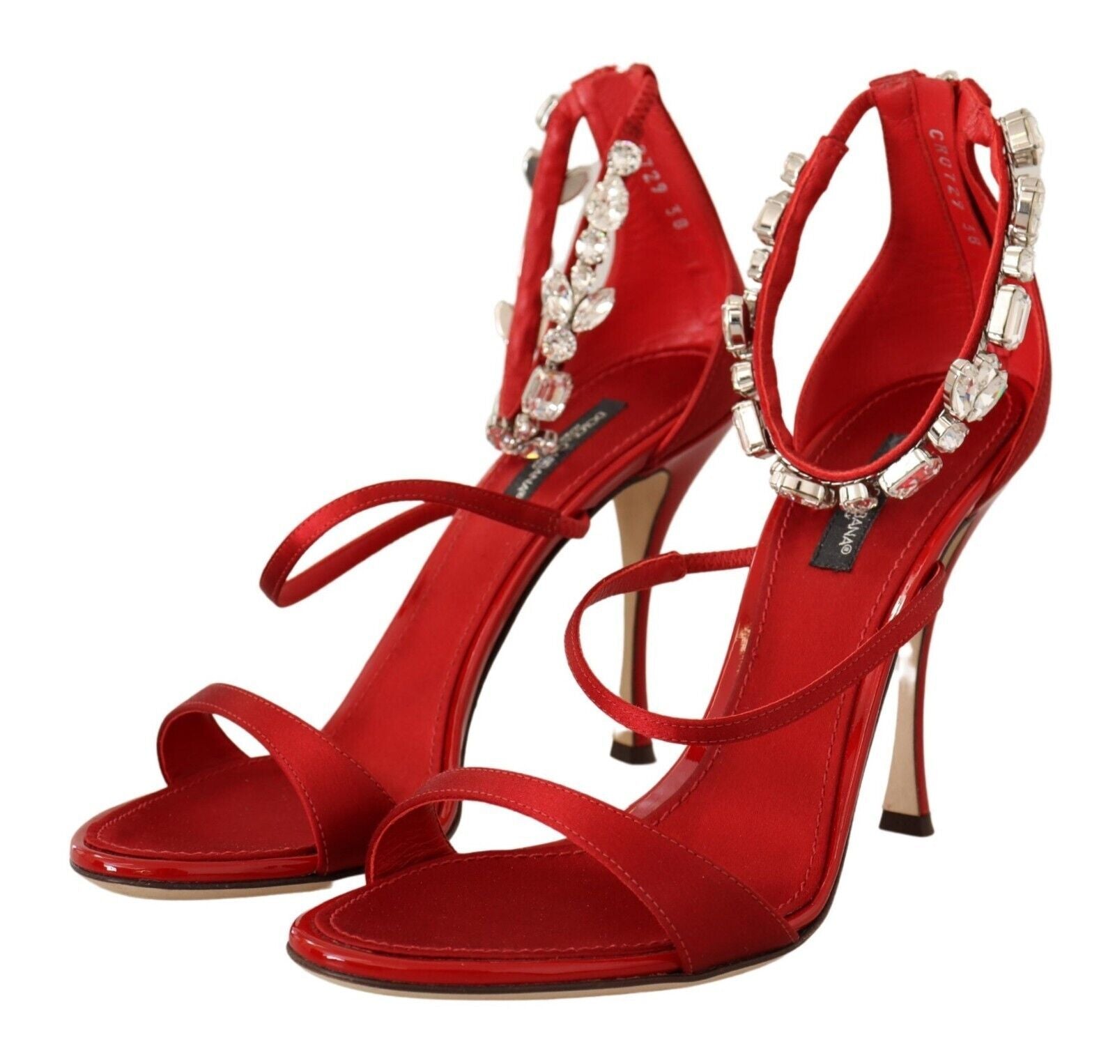 Dolce & Gabbana Red Satin Crystals Sandals Keira Heels Shoes - Zeiniez