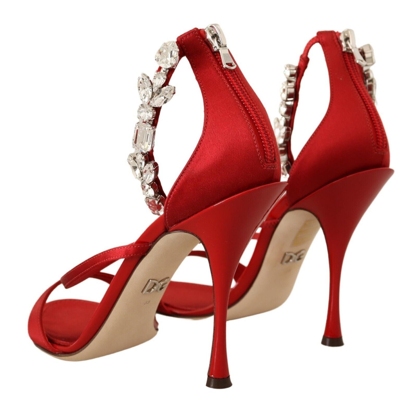 Dolce & Gabbana Red Satin Crystals Sandals Keira Heels Shoes - Zeiniez