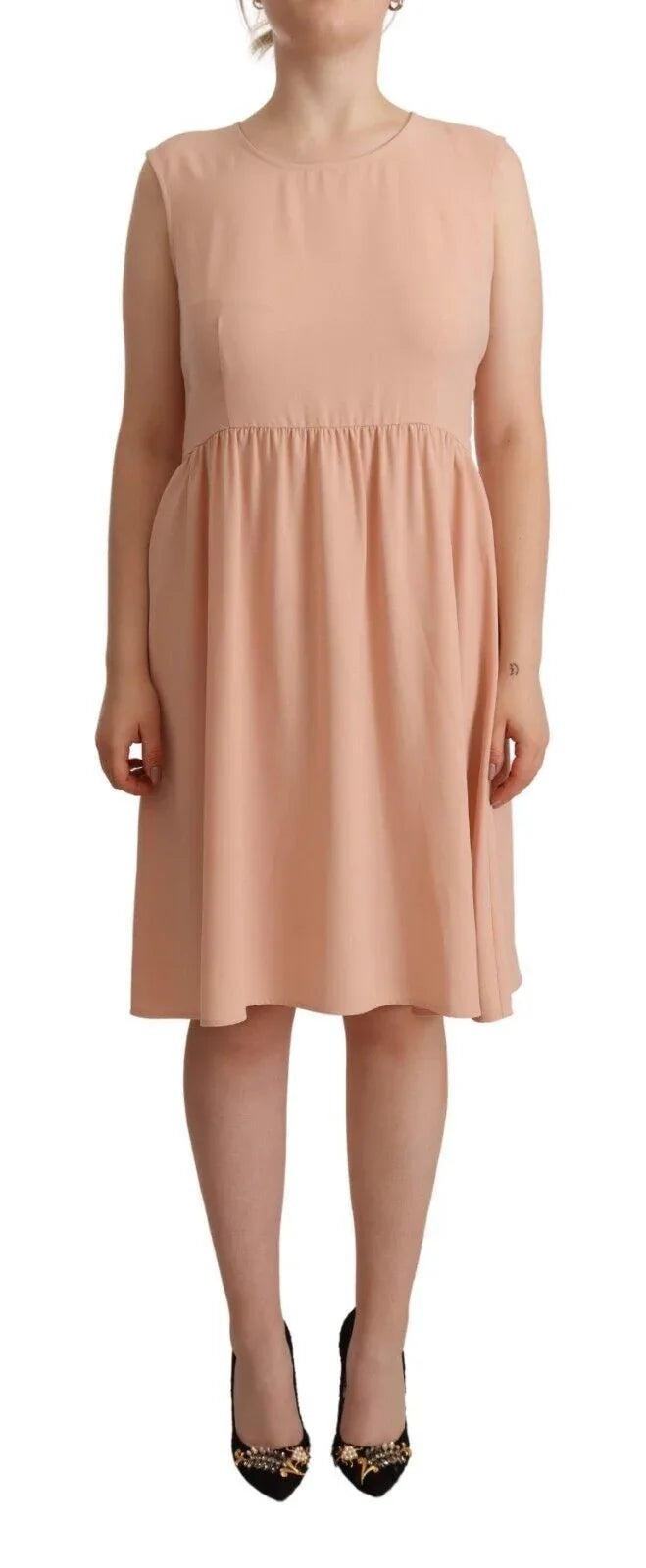 Twinset Beige Polyester Sleeveless Shift Knee Length Dress - Zeiniez