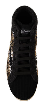 Dolce & Gabbana Beige Brown Wool Cotton High Top Sneakers - Zeiniez