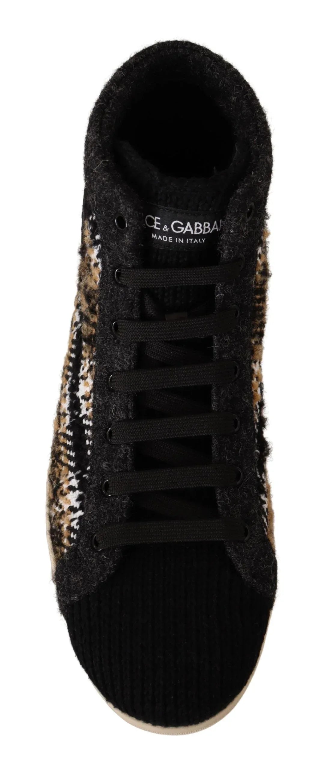 Dolce & Gabbana Beige Brown Wool Cotton High Top Sneakers - Zeiniez