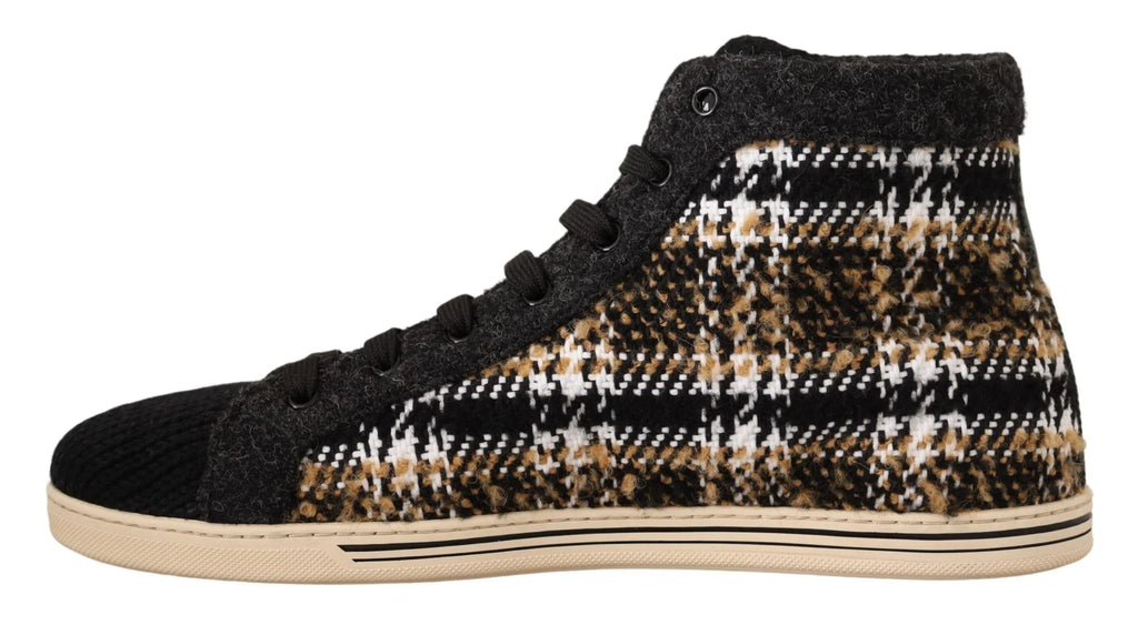 Dolce & Gabbana Beige Brown Wool Cotton High Top Sneakers - Zeiniez