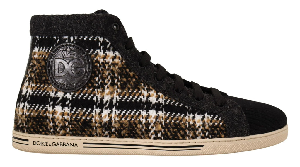 Dolce & Gabbana Beige Brown Wool Cotton High Top Sneakers - Zeiniez