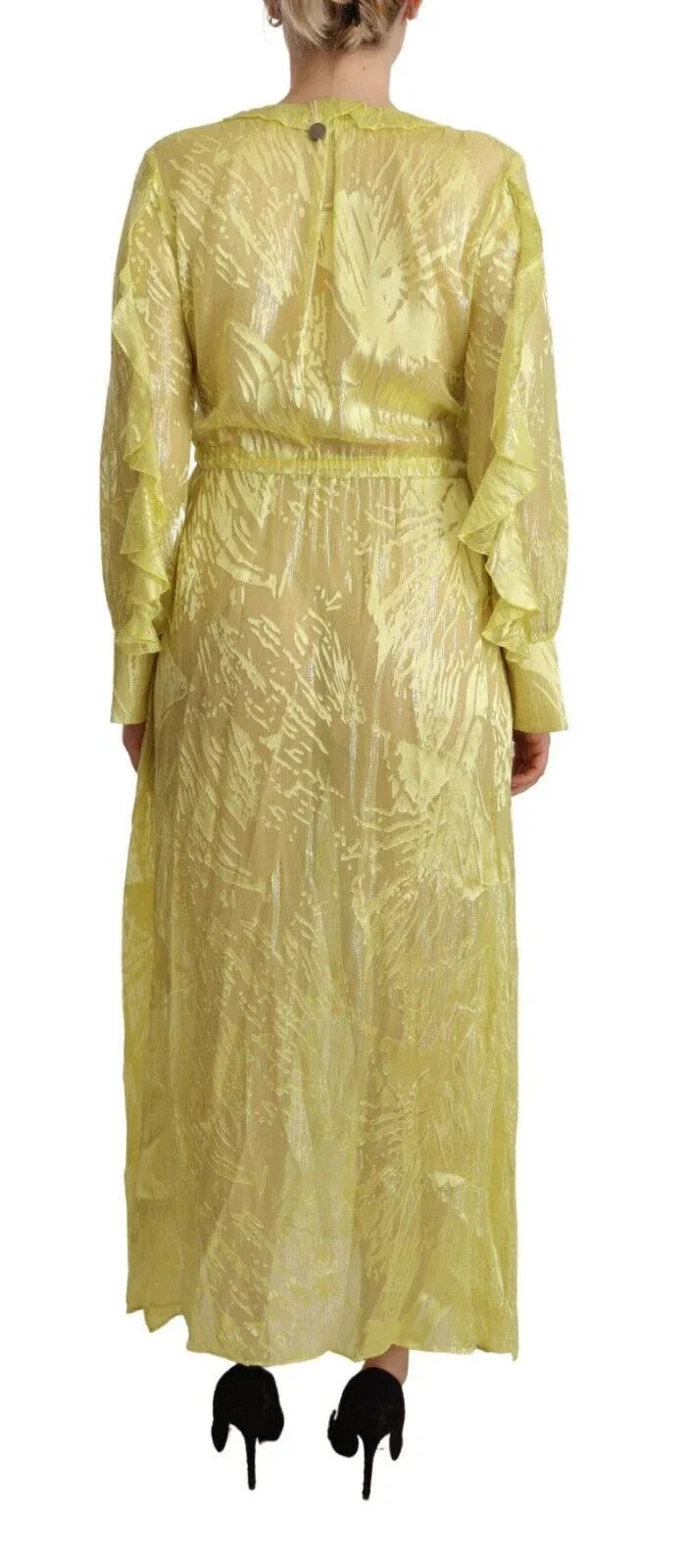 Patrizia Pepe Yellow Silk Long Sleeves Plunging Maxi Dress - Zeiniez