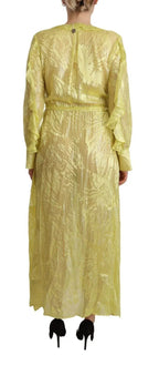 Patrizia Pepe Yellow Silk Long Sleeves Plunging Maxi Dress - Zeiniez