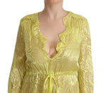 Patrizia Pepe Yellow Silk Long Sleeves Plunging Maxi Dress - Zeiniez