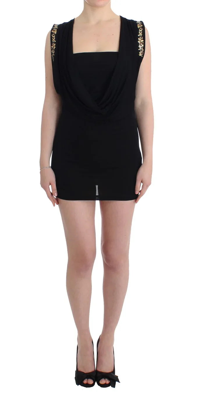 Roccobarocco Black Embellished Jersey Mini Sheath Short Dress - Zeiniez