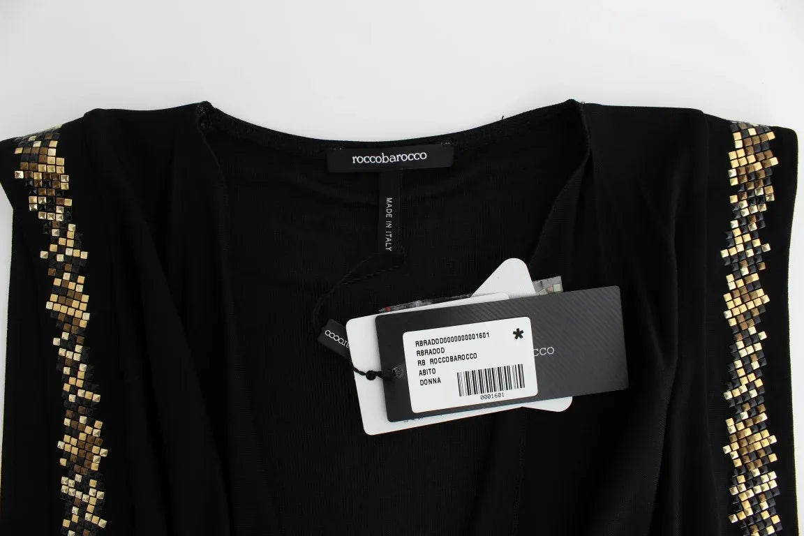 Roccobarocco Black Embellished Jersey Mini Sheath Short Dress - Zeiniez