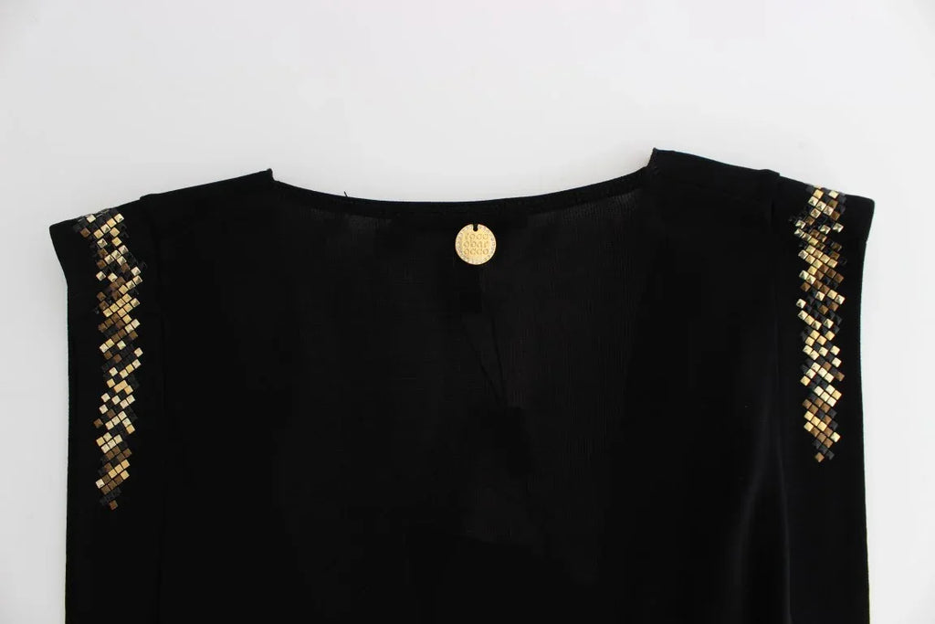 Roccobarocco Black Embellished Jersey Mini Sheath Short Dress - Zeiniez