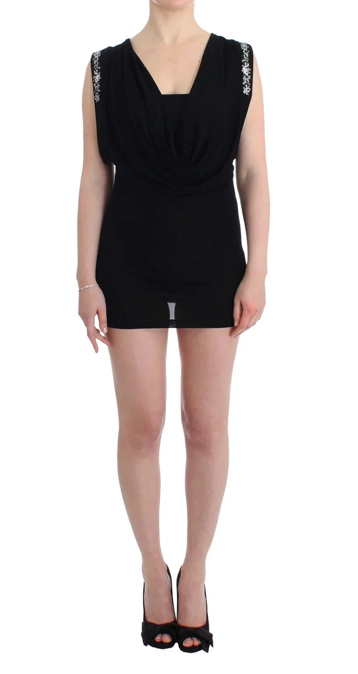 Roccobarocco Black Embellished Jersey Mini Sheath Short Dress - Zeiniez
