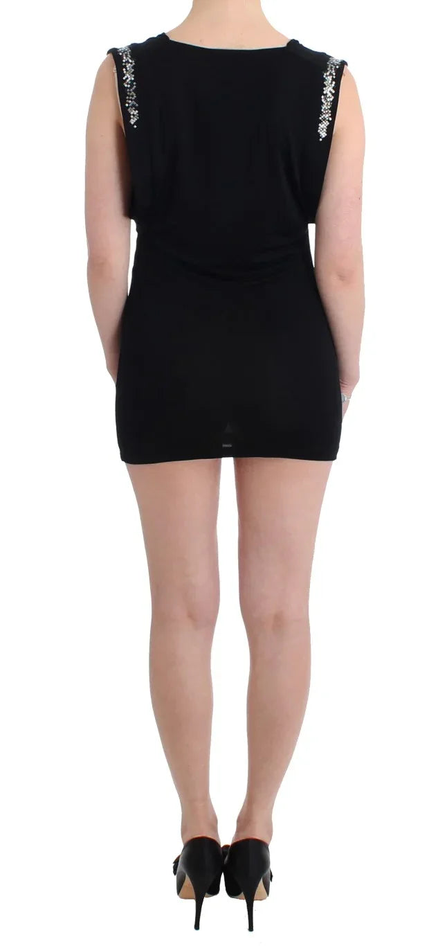 Roccobarocco Black Embellished Jersey Mini Sheath Short Dress - Zeiniez