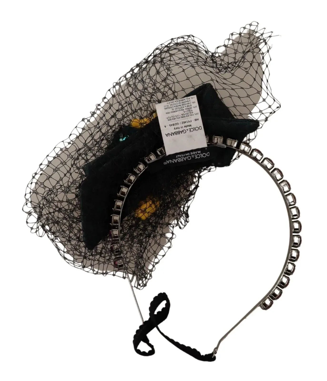 Dolce & Gabbana Silver Tiara Crystals Fruits Black Mesh Diadem Headband - Zeiniez