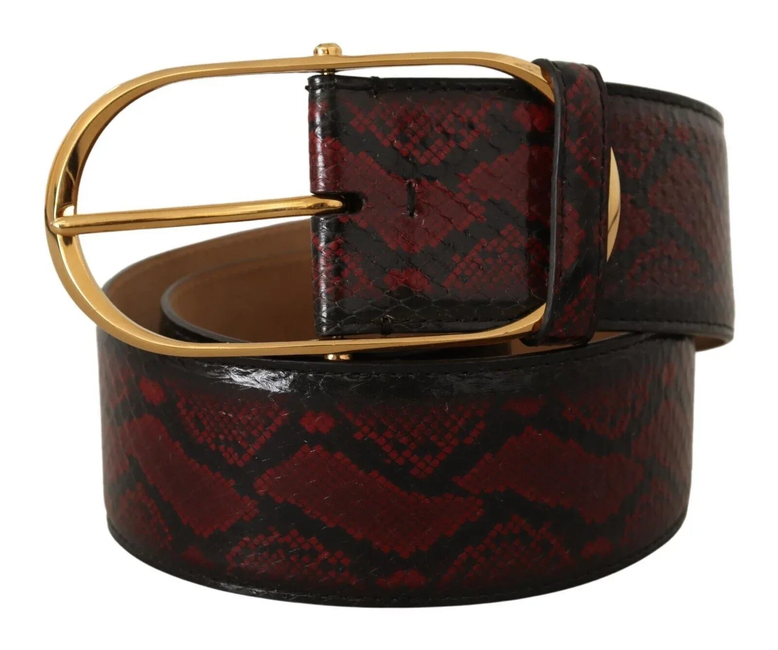 Dolce & Gabbana Red Exotic Leather Gold Oval Buckle Belt - Zeiniez