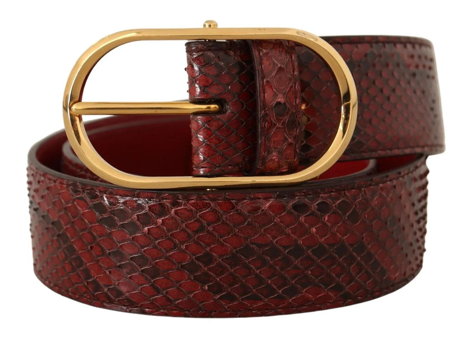 Dolce & Gabbana Red Exotic Leather Gold Oval Buckle Belt - Zeiniez