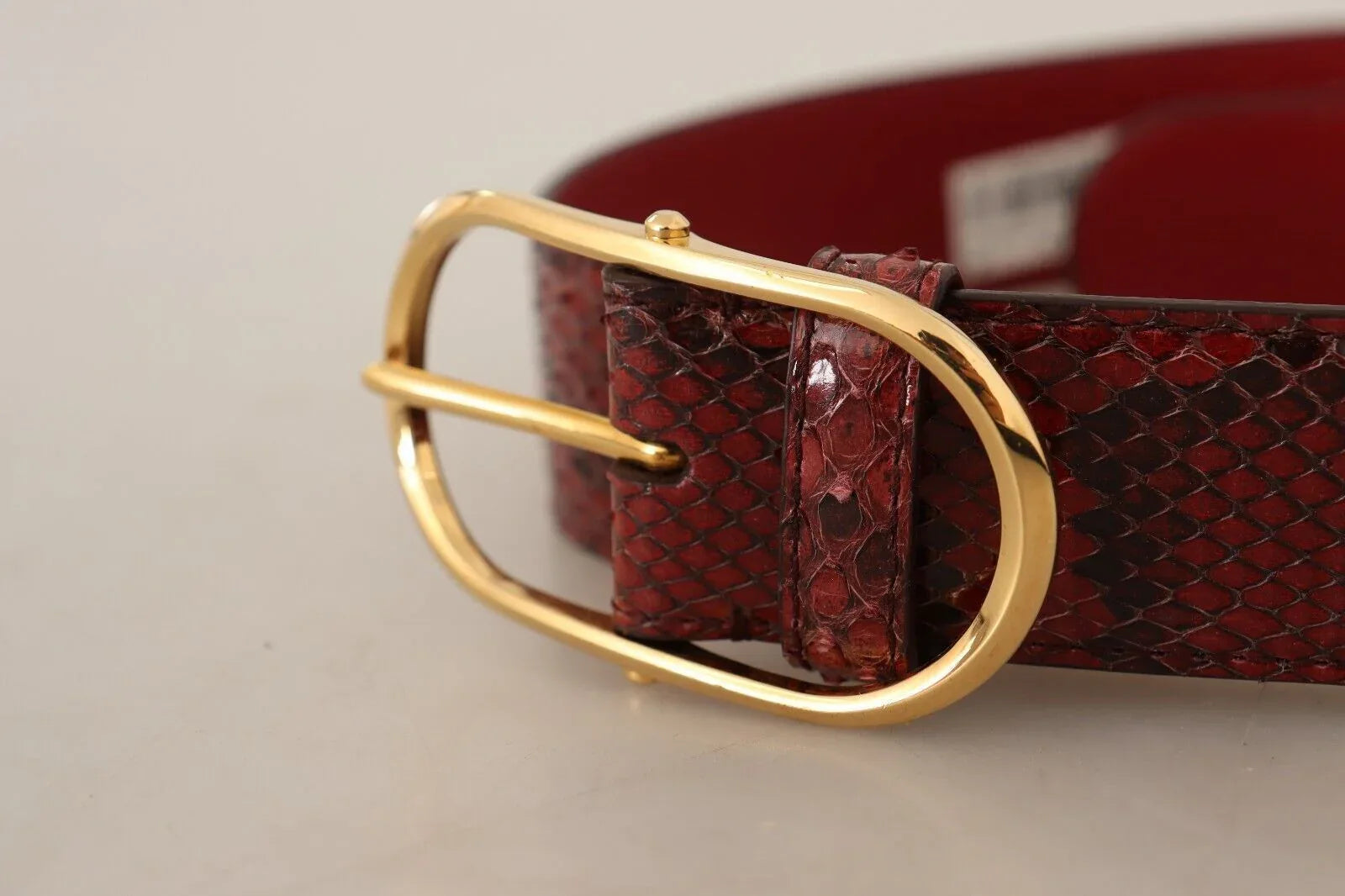 Dolce & Gabbana Red Exotic Leather Gold Oval Buckle Belt - Zeiniez
