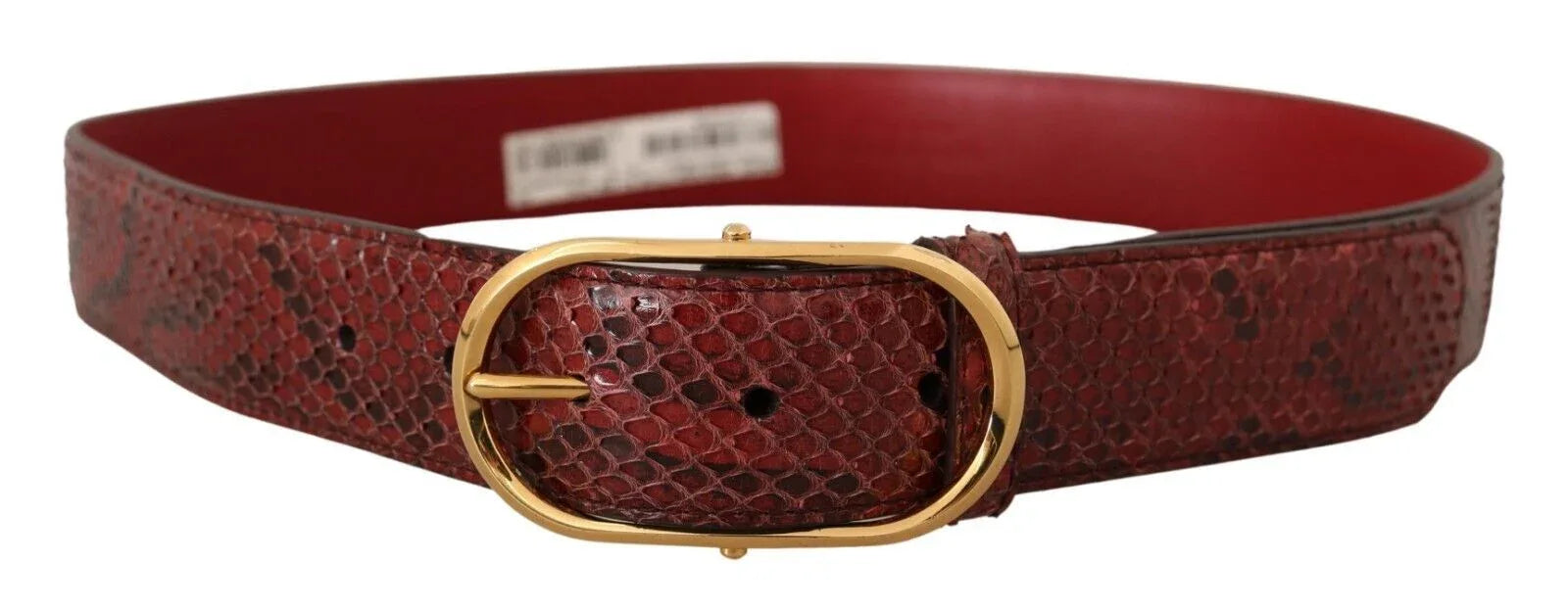 Dolce & Gabbana Red Exotic Leather Gold Oval Buckle Belt - Zeiniez