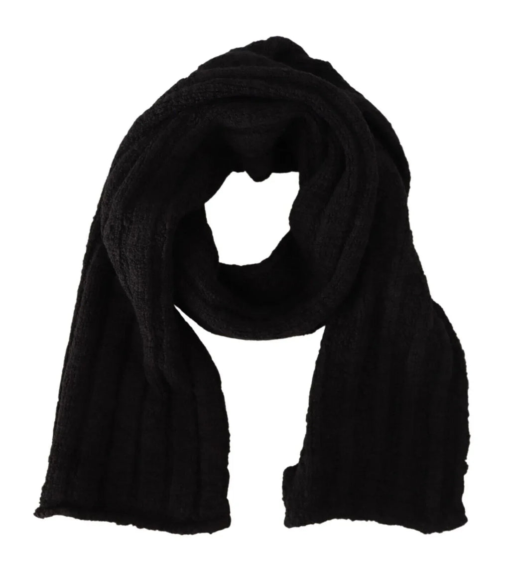 Dolce & Gabbana Black Virgin Wool Knitted Unisex Warmer Shawl Scarf - Zeiniez