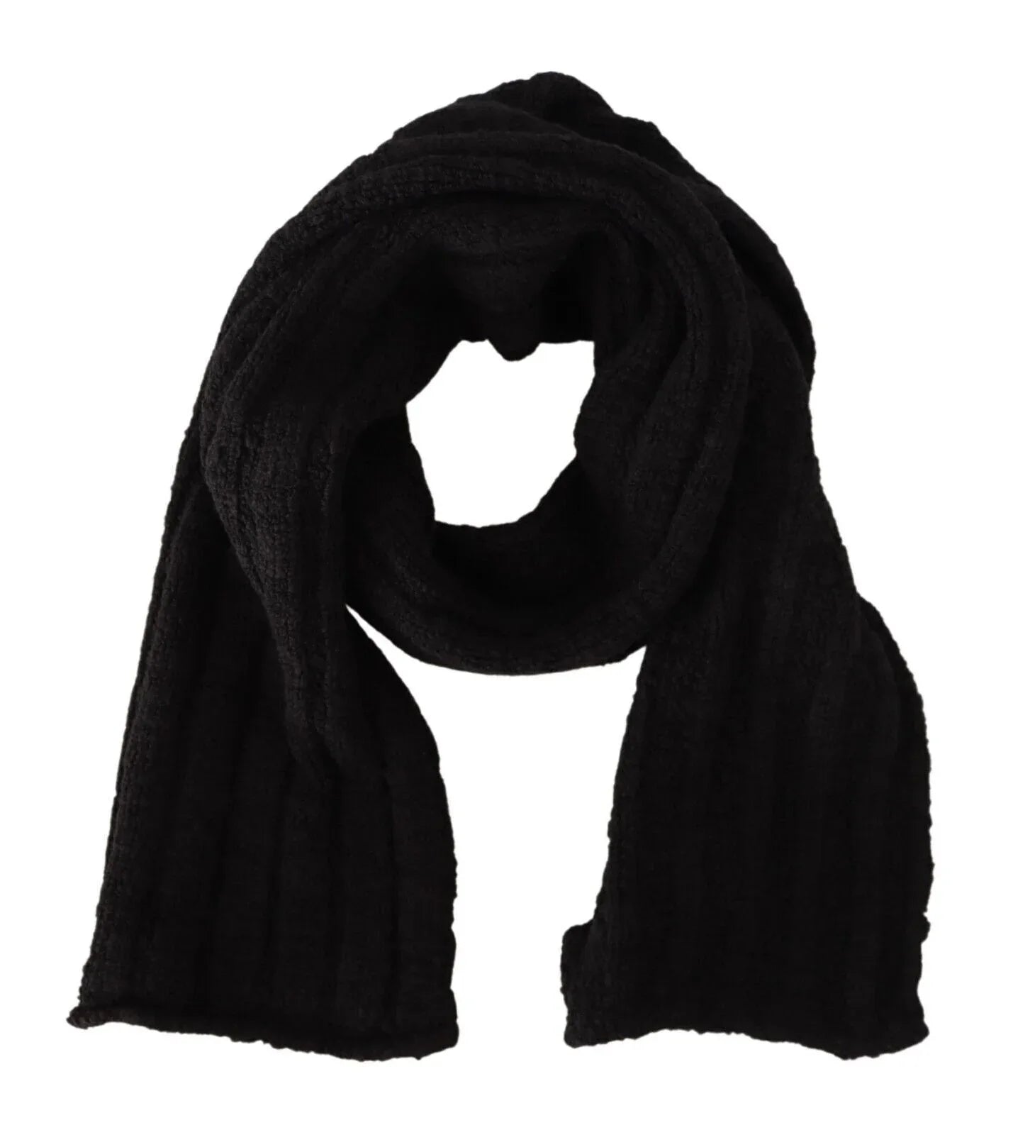 Dolce & Gabbana Black Virgin Wool Knitted Unisex Warmer Shawl Scarf - Zeiniez
