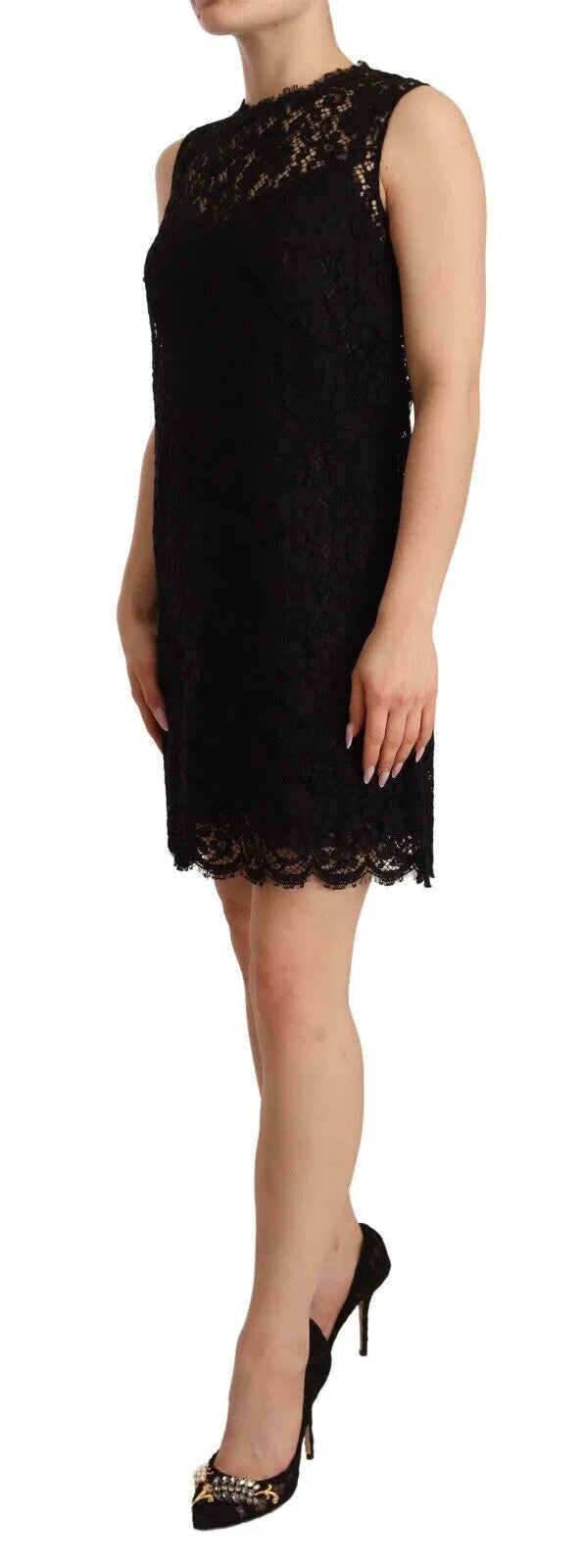 Dolce & Gabbana Black Floral Lace Sheath Sleeveless Mini Dress - Zeiniez