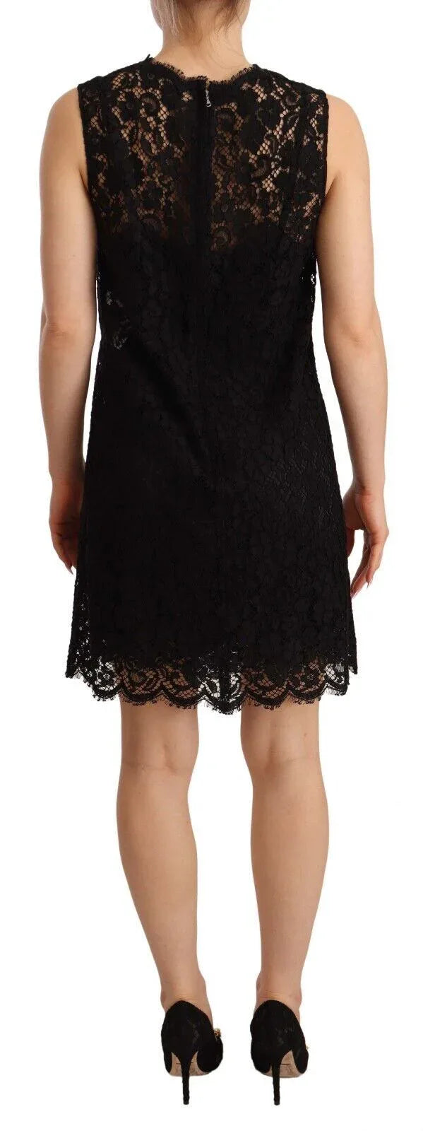 Dolce & Gabbana Black Floral Lace Sheath Sleeveless Mini Dress - Zeiniez