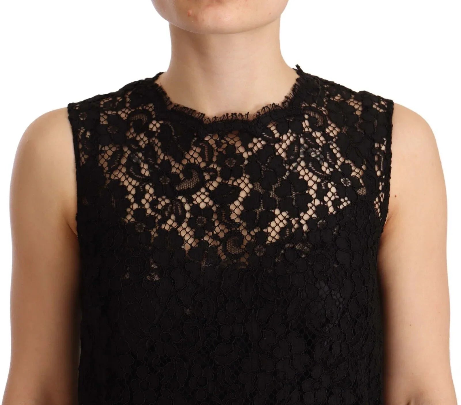 Dolce & Gabbana Black Floral Lace Sheath Sleeveless Mini Dress - Zeiniez