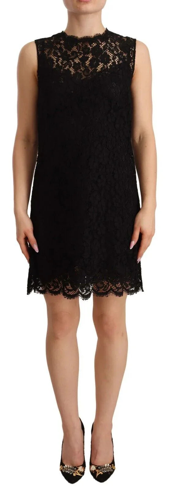 Dolce & Gabbana Black Floral Lace Sheath Sleeveless Mini Dress - Zeiniez