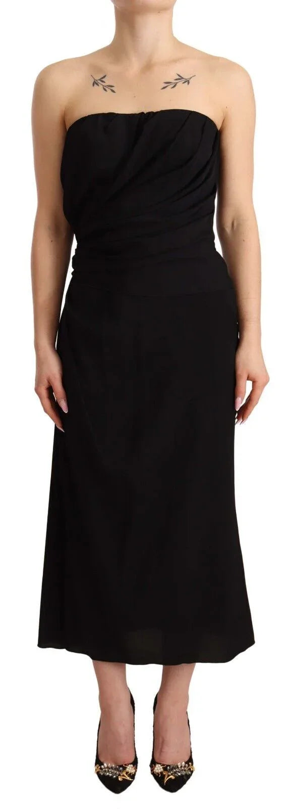Dolce & Gabbana Black Silk Stretch Strapless Sheath Midi Dress - Zeiniez