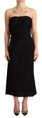 Dolce & Gabbana Black Silk Stretch Strapless Sheath Midi Dress - Zeiniez
