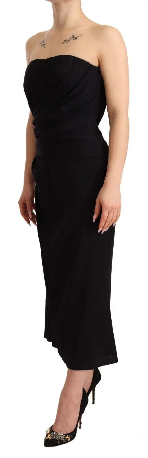Dolce & Gabbana Black Silk Stretch Strapless Sheath Midi Dress - Zeiniez