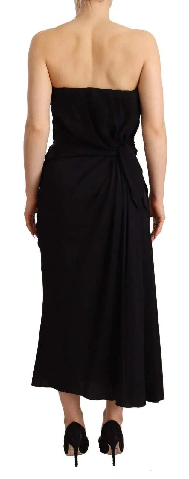 Dolce & Gabbana Black Silk Stretch Strapless Sheath Midi Dress - Zeiniez