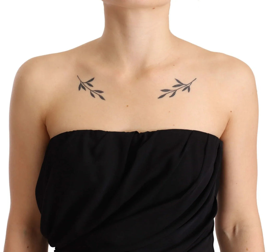 Dolce & Gabbana Black Silk Stretch Strapless Sheath Midi Dress - Zeiniez