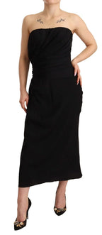 Dolce & Gabbana Black Silk Stretch Strapless Sheath Midi Dress - Zeiniez