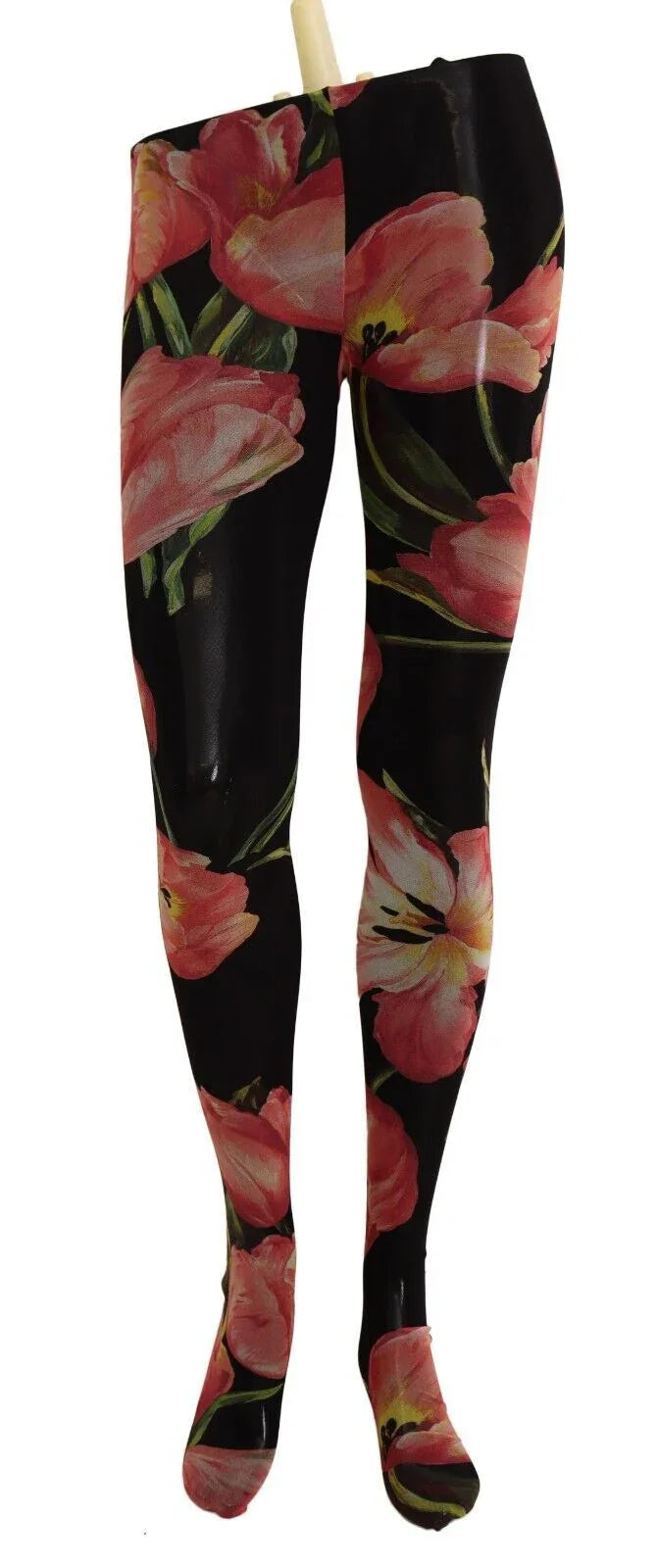 Dolce & Gabbana Black Floral Print Nylon Tights Stockings - Zeiniez