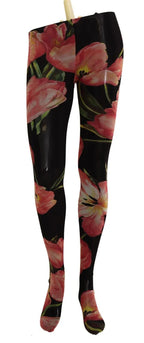 Dolce & Gabbana Black Floral Print Nylon Tights Stockings - Zeiniez