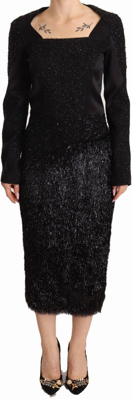 Masha Ma Black Studs Embellished Long Sleeves Sheath Midi Dress - Zeiniez