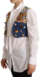 Dolce & Gabbana Multicolor Embellished Waist Coat Cotton Top - Zeiniez