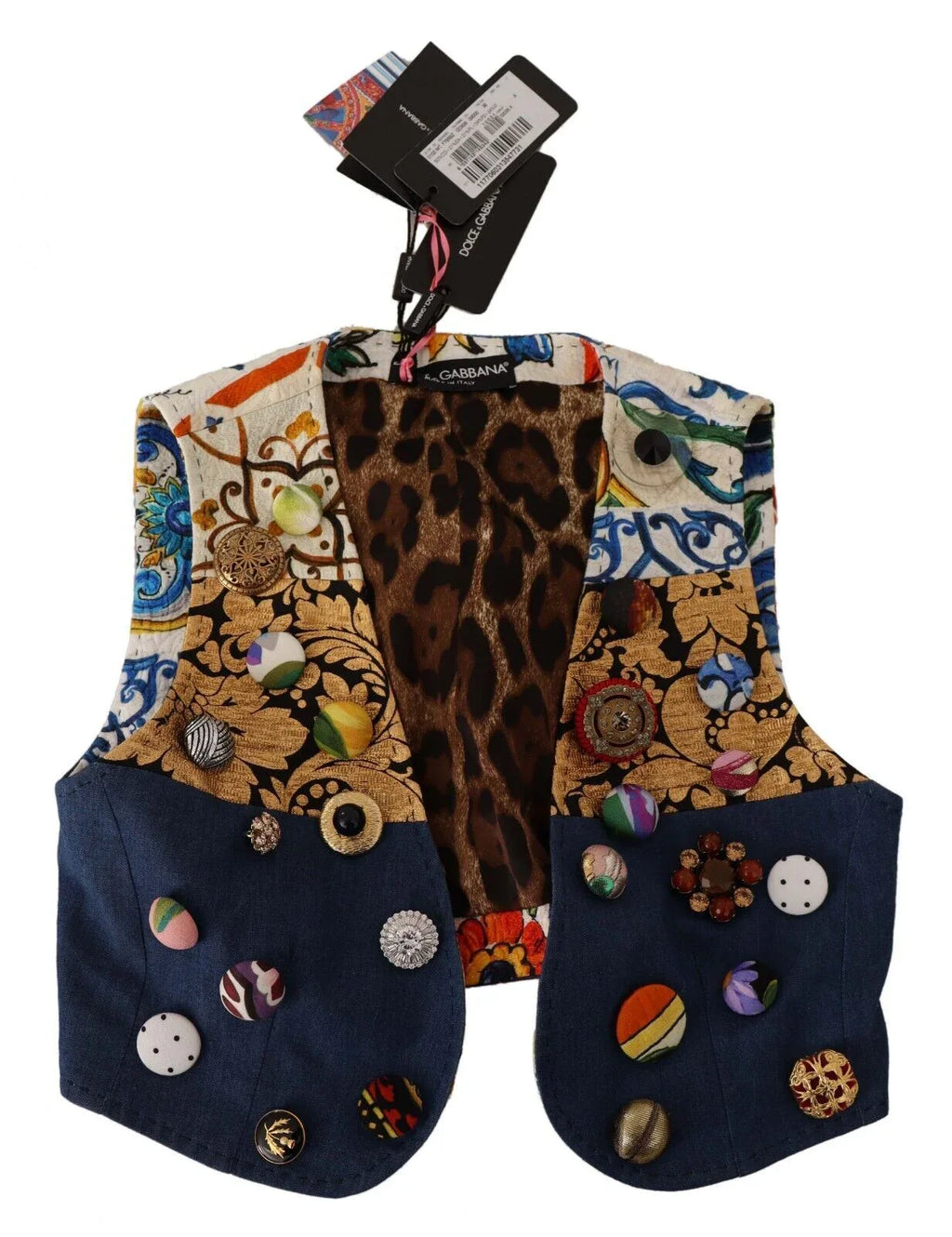 Dolce & Gabbana Multicolor Embellished Waist Coat Cotton Top - Zeiniez