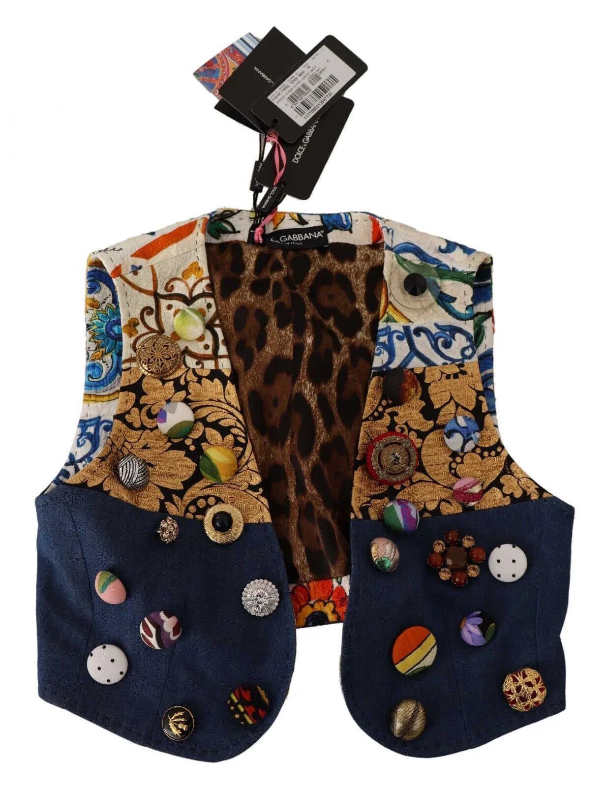 Dolce & Gabbana Multicolor Embellished Waist Coat Cotton Top - Zeiniez