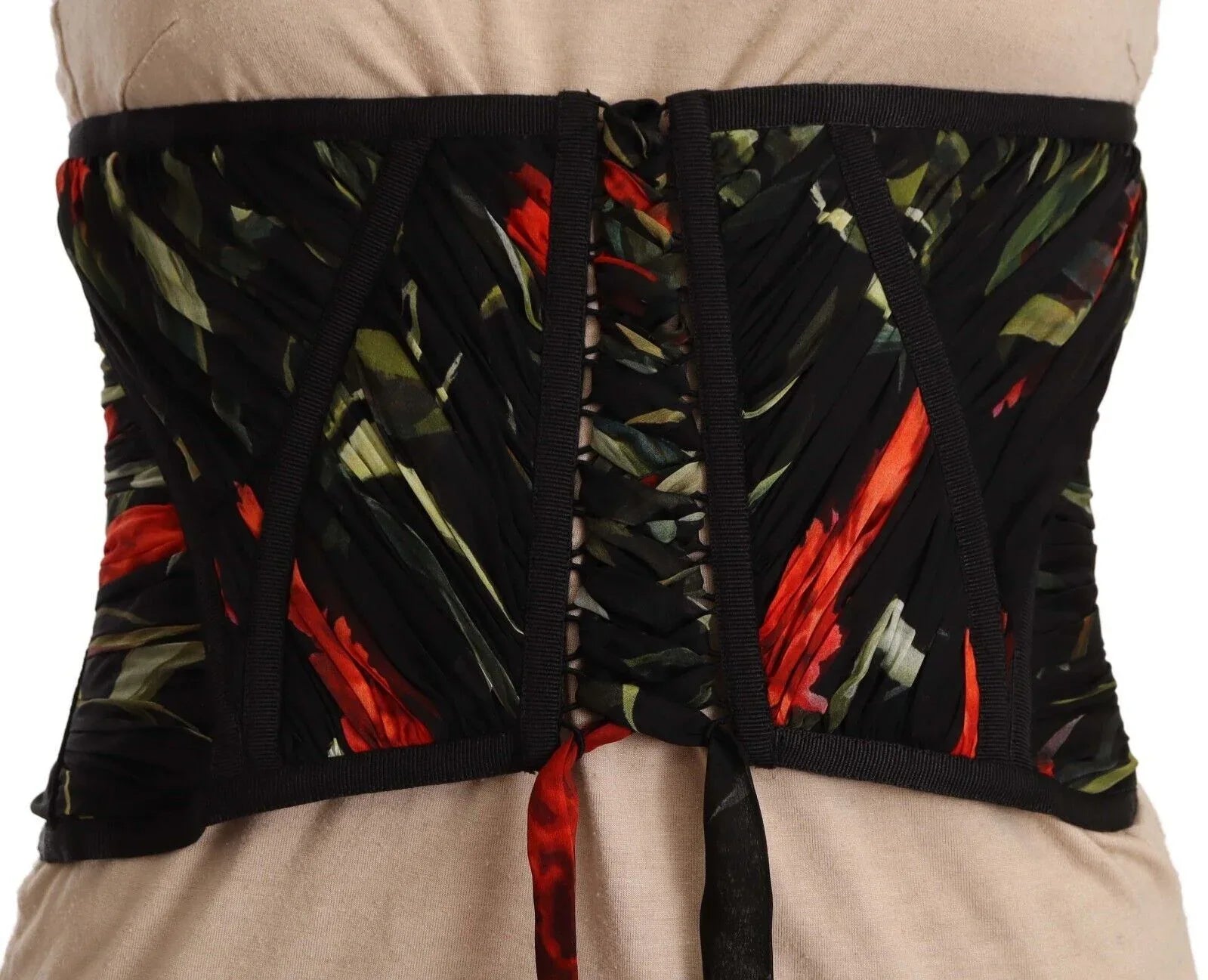 Dolce & Gabbana Black Corset Belt Stretch Waist Strap Silk Top - Zeiniez