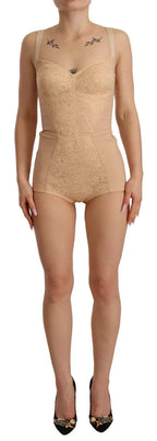 Dolce & Gabbana Beige Nylon Floral Lace Bodysuit Underwear - Zeiniez