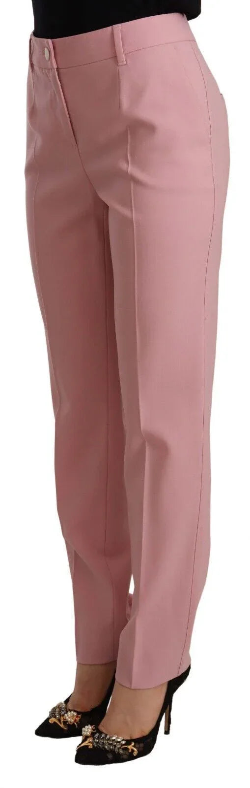 Dolce & Gabbana Pink Wool Stretch High Waist Trouser Pants - Zeiniez