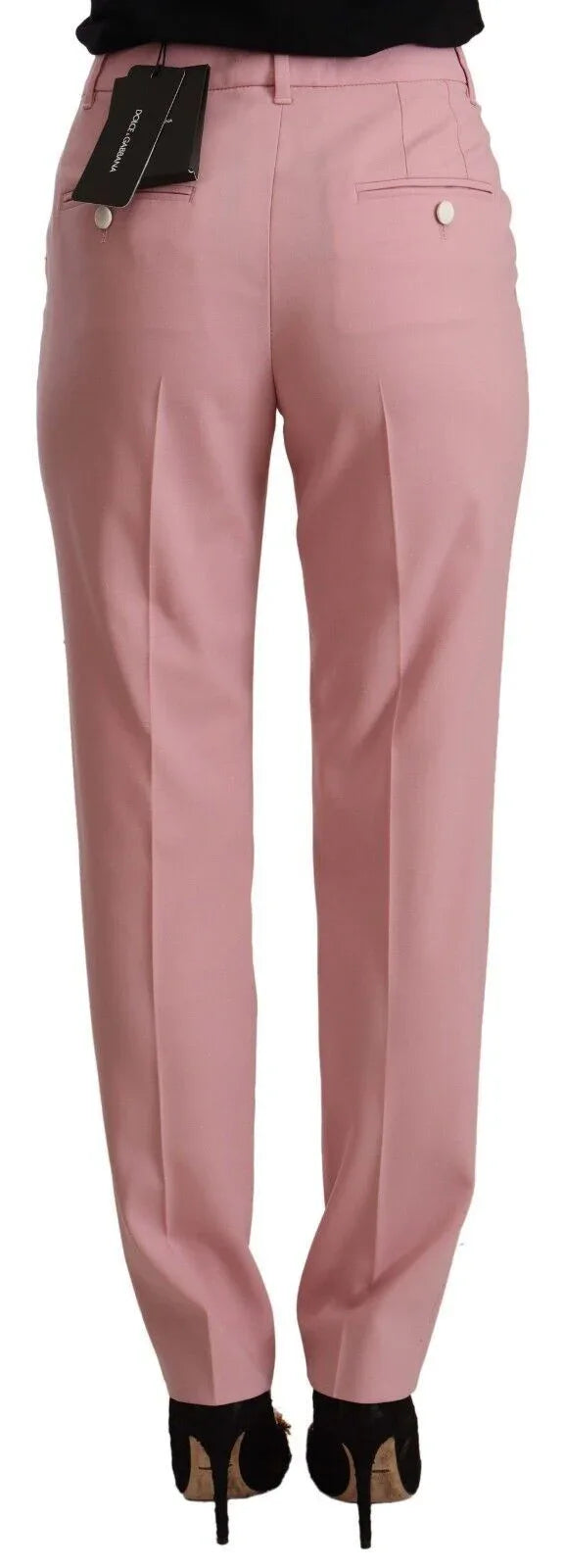 Dolce & Gabbana Pink Wool Stretch High Waist Trouser Pants - Zeiniez