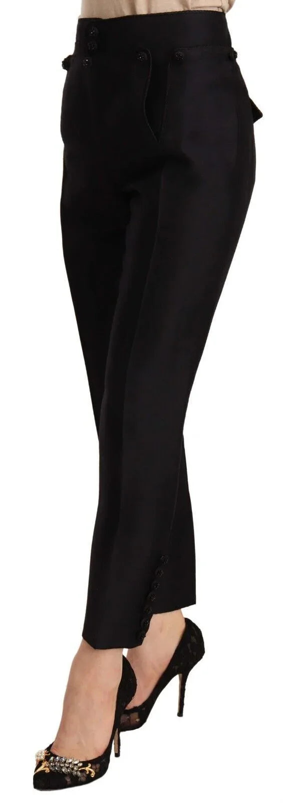 Dsquared² Black Button Embellished Cropped High Waist Pants - Zeiniez