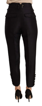 Dsquared² Black Button Embellished Cropped High Waist Pants - Zeiniez
