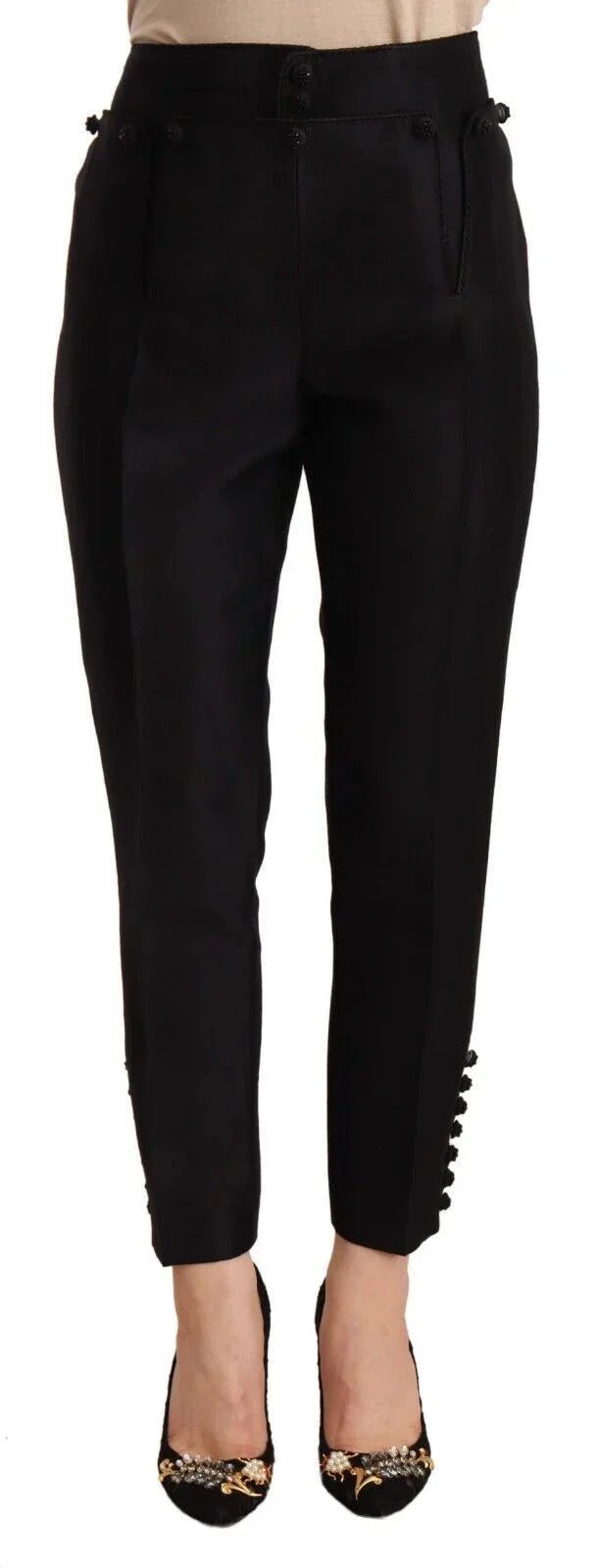 Dsquared² Black Button Embellished Cropped High Waist Pants - Zeiniez